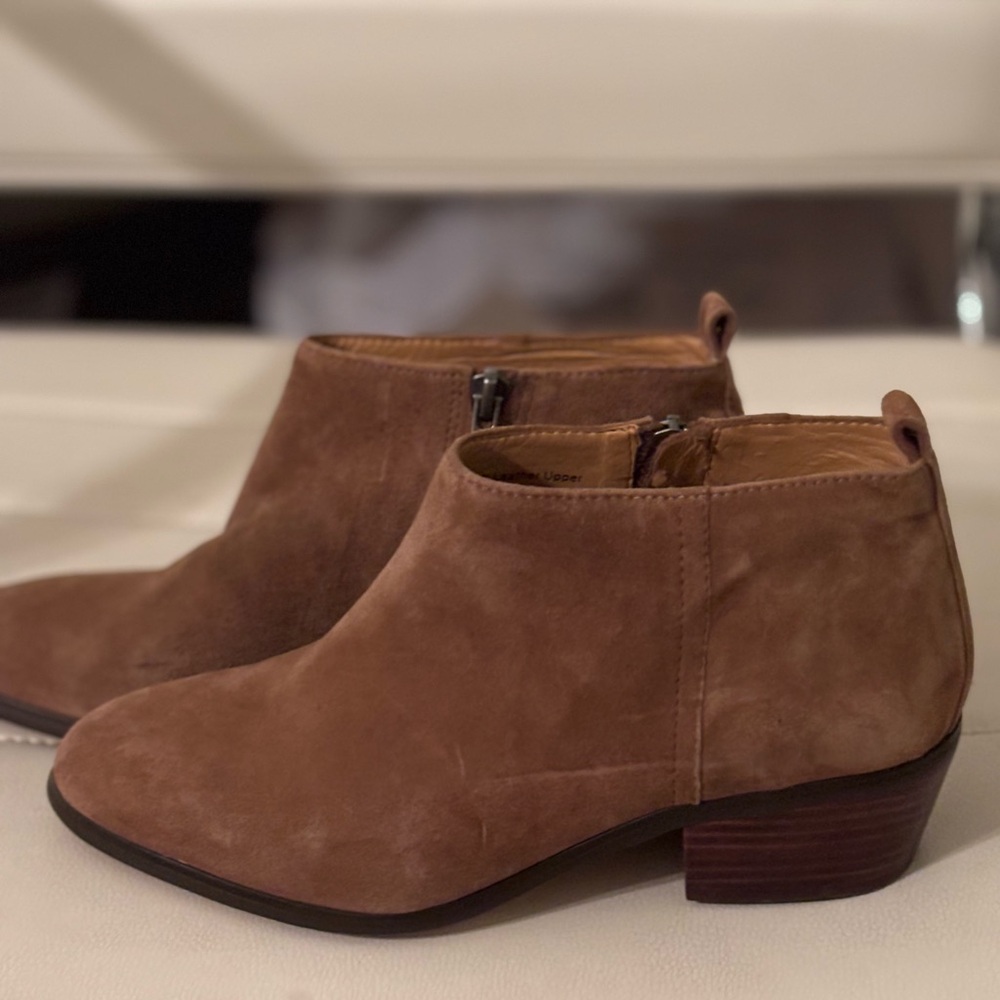 J.Crew "Sawyer" Brown Leather Suede Stacked Heel Side-Zip Ankle Boots Booties